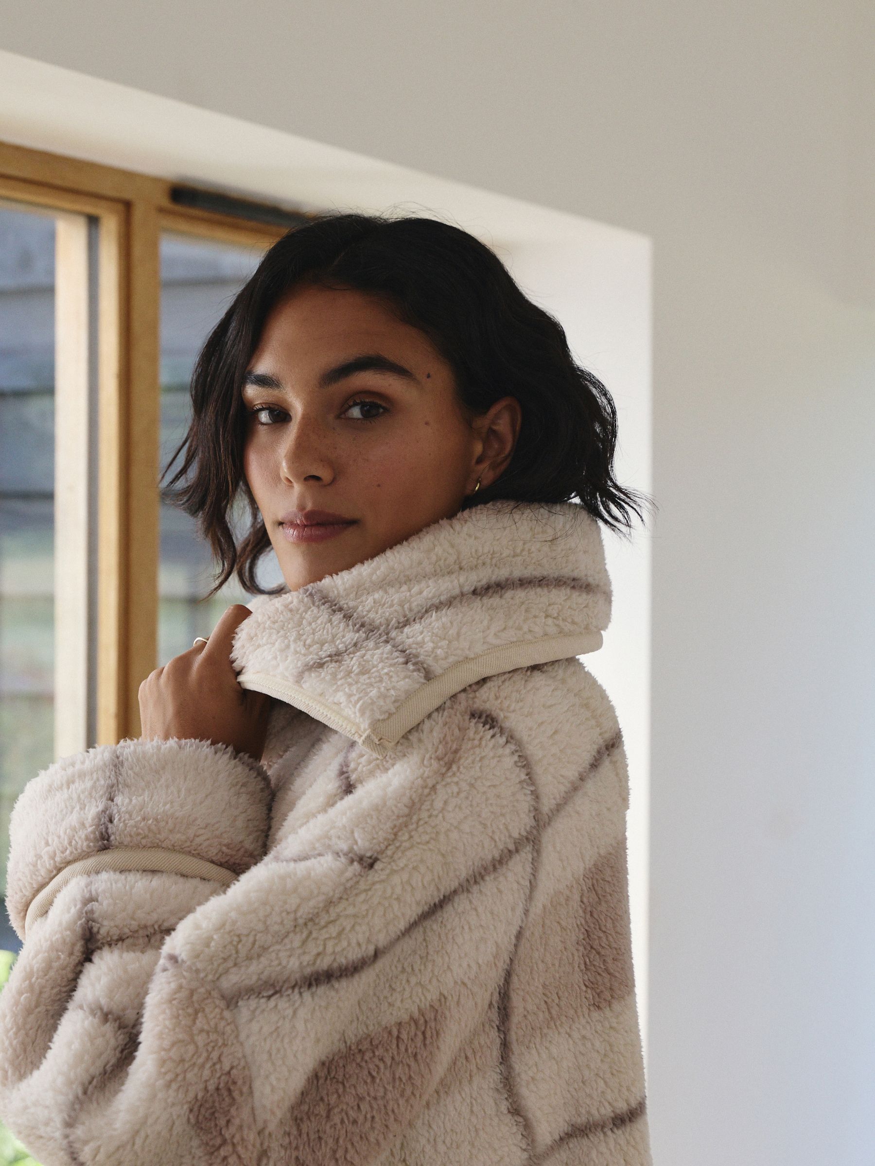 Neutraal/roze - Cosy Teddy Borg Zip Through Dressing Gown
