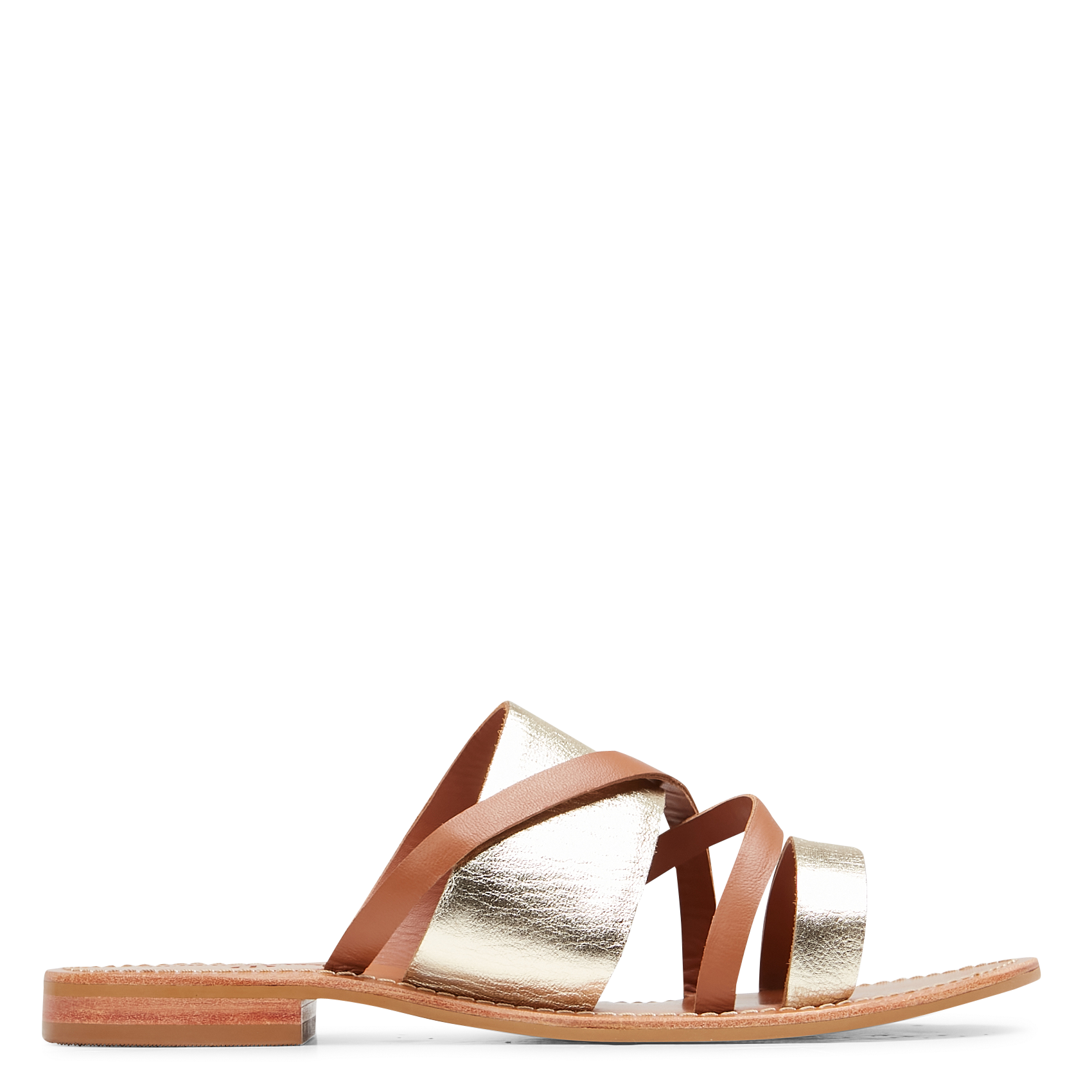 BODOS - Sandales plates en cuir| Marron