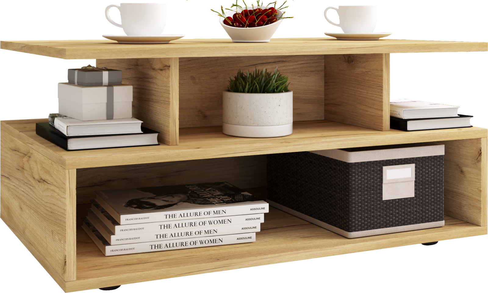 Couchtisch ESILA - Honig-Eiche - 5 Fächer - 80 cm