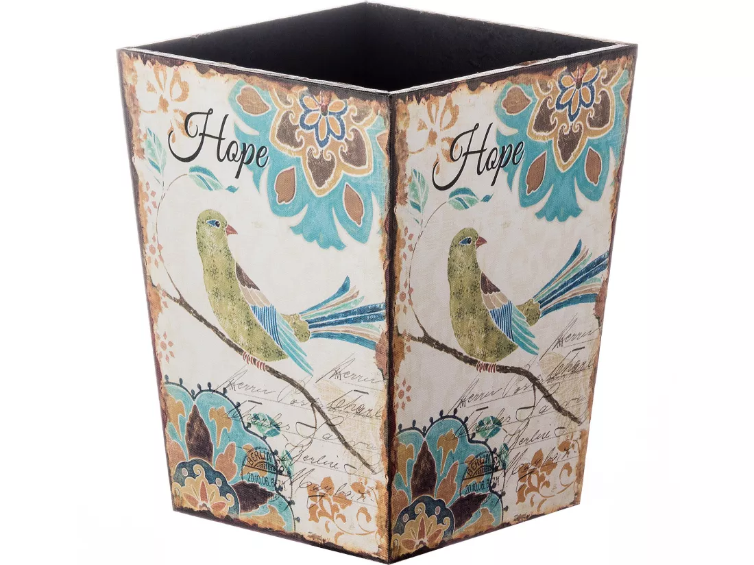 Panier Poubelle De Bureau Gris Jaune Mdf Tissu Retro 26x20x20