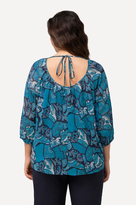Bluse, floraler Druck, Rundhals, Rücken-Bindeband