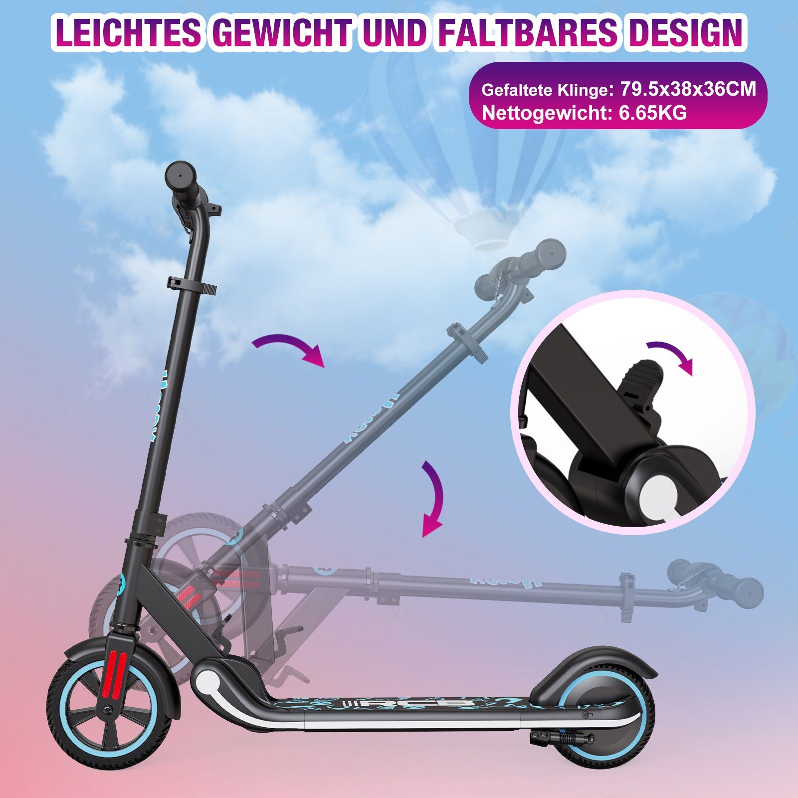 Mini patinete RCB, patinete infantil dobrável, 150W, 16km/h