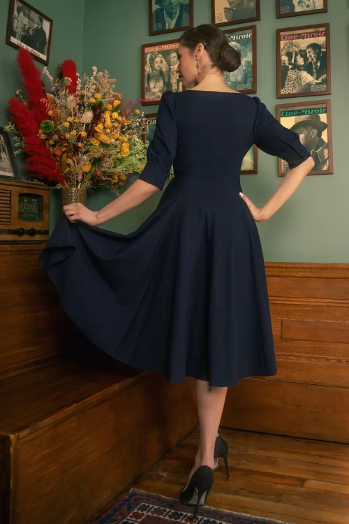 Vintage Diva  The Graziella swing jurk in navyblauw