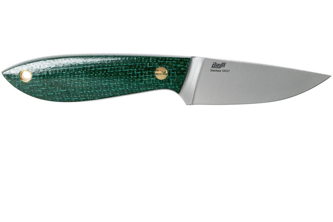 Brisa Bobtail 80 green micarta handle, 12C27, lederen sheath 9958