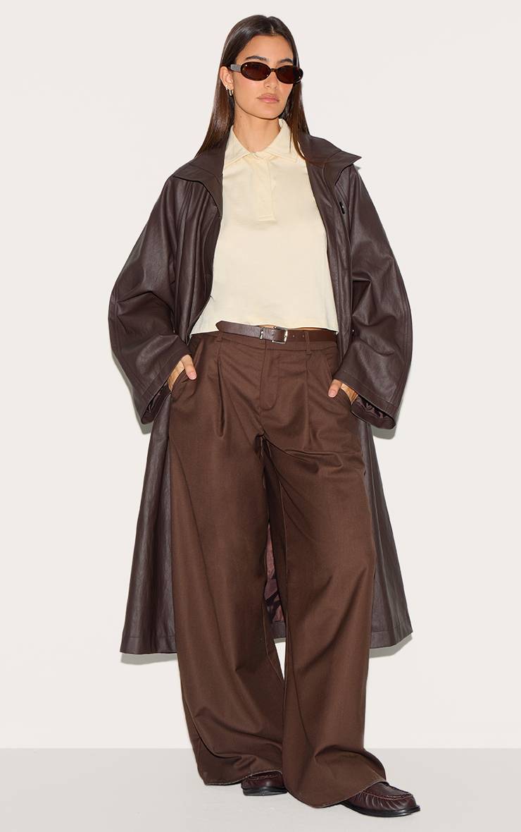 Marron Trench-coat En Synthétiquecuir À Col Montant