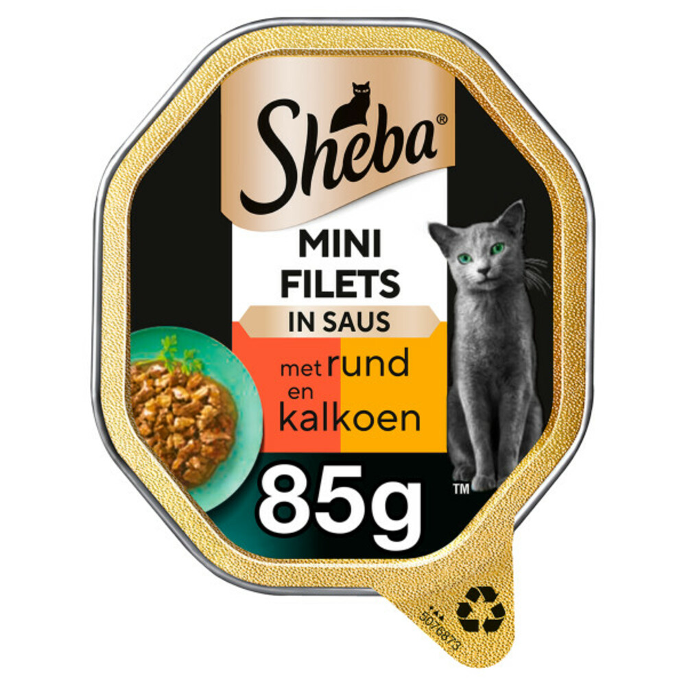 Sheba Mini Filets Adult Kattenvoer Natvoer Rund en Kalkoen in Saus Kuipjes85 gr