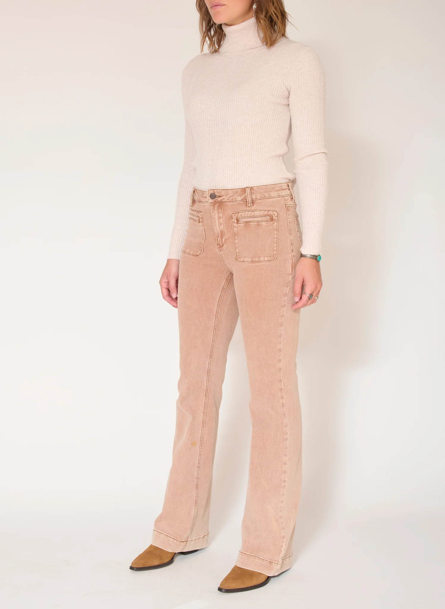 THE DIANA VINTAGE TWILL - Jean flare en coton mélangé | Marron