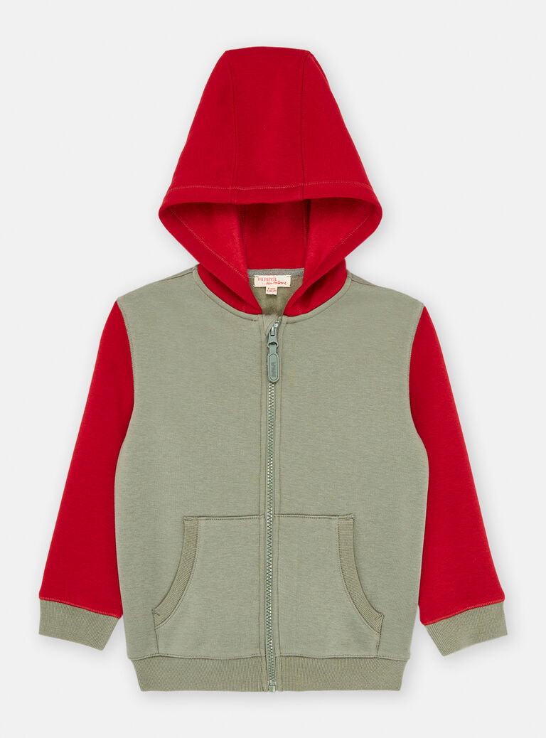 Gilet vert de gris et rouge pour garçon