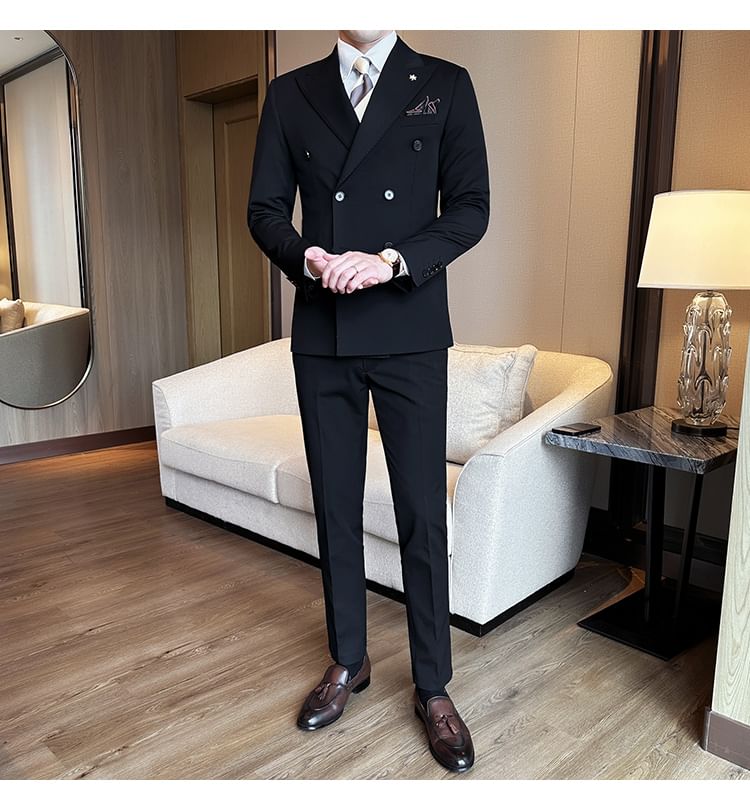 Blueforce - Set: Effen dubbelrijs blazer + pantalon