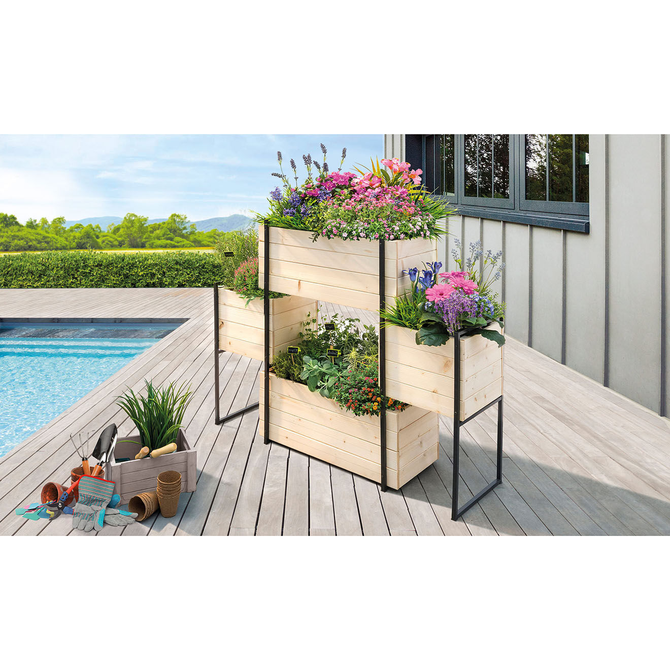 Pratik Garden Jardinière quattro bois/noir - 117x31x103cm