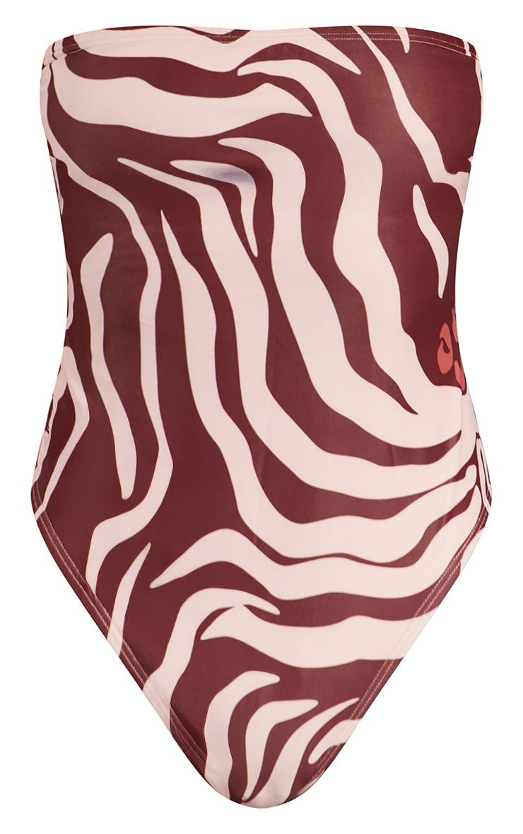 Marron Maillot De Bain Bandeau Imprimé Zèbre