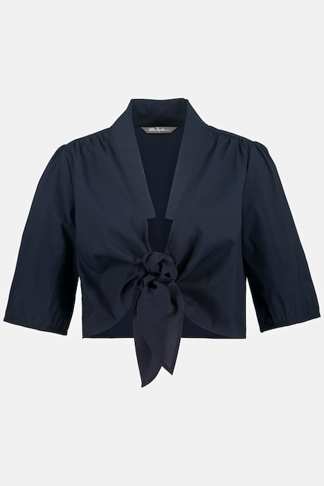 Bluse, Schalkragen, kurz, V-Ausschnitt, Puff-Halbarm