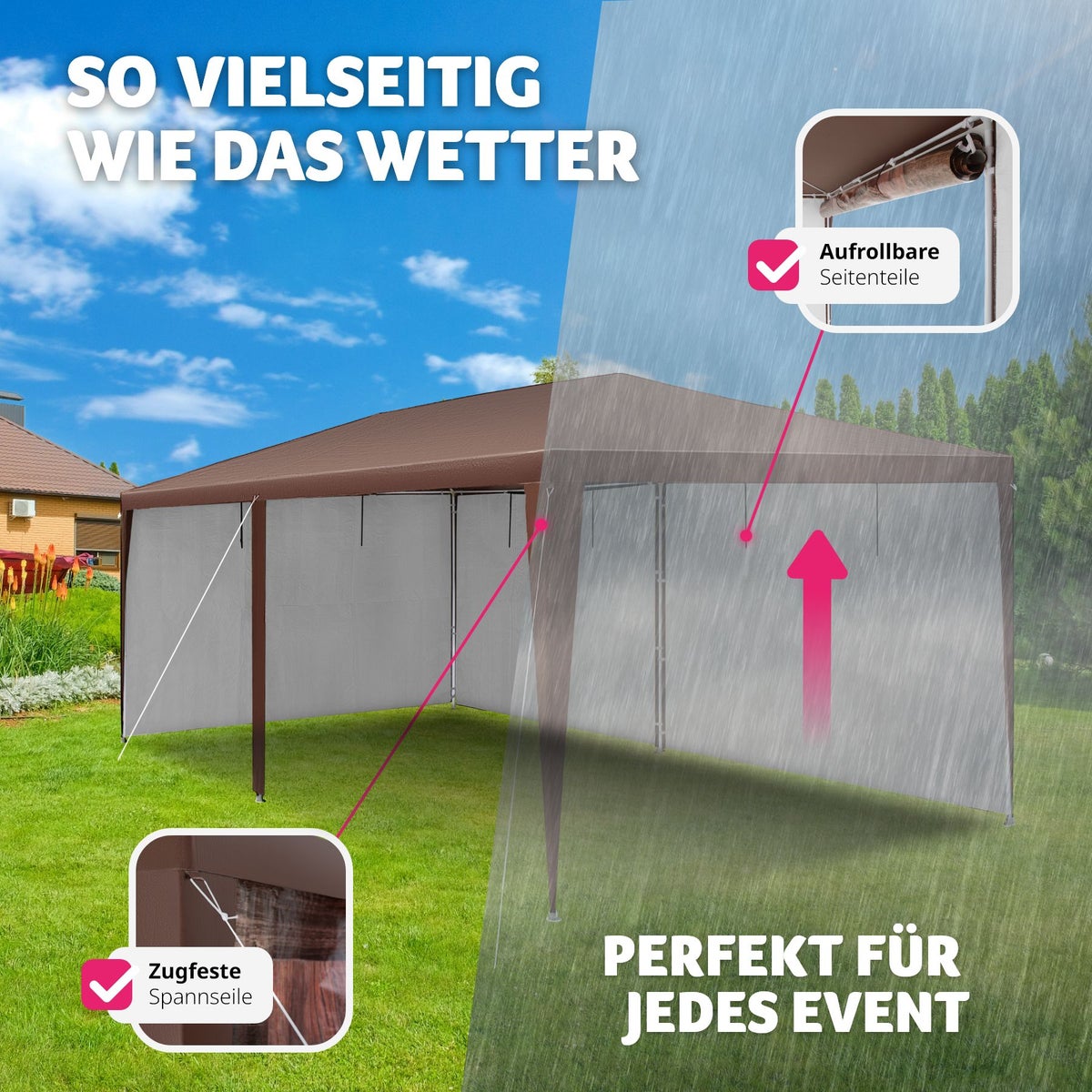 tectake Alpenhut Paviljoen in 2 maten inclusief scheerlijnen en haringen