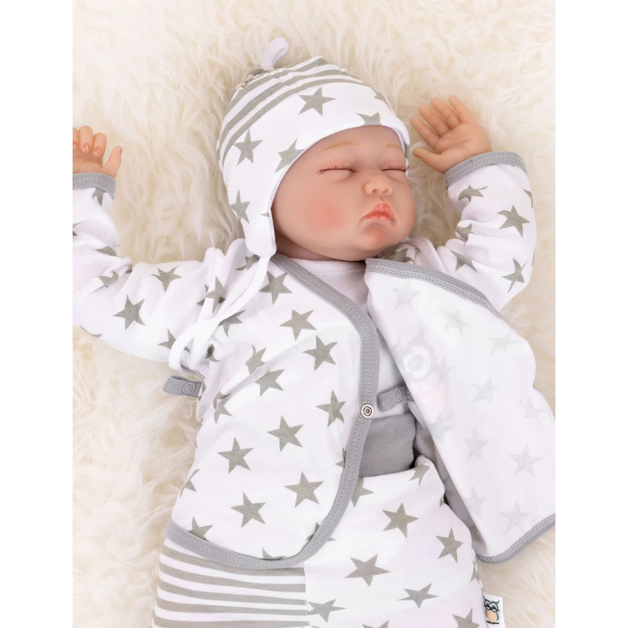 Baby Sweets 3tlg Set Shirt + Hose + Mütze Eule & Sterne weiß grau