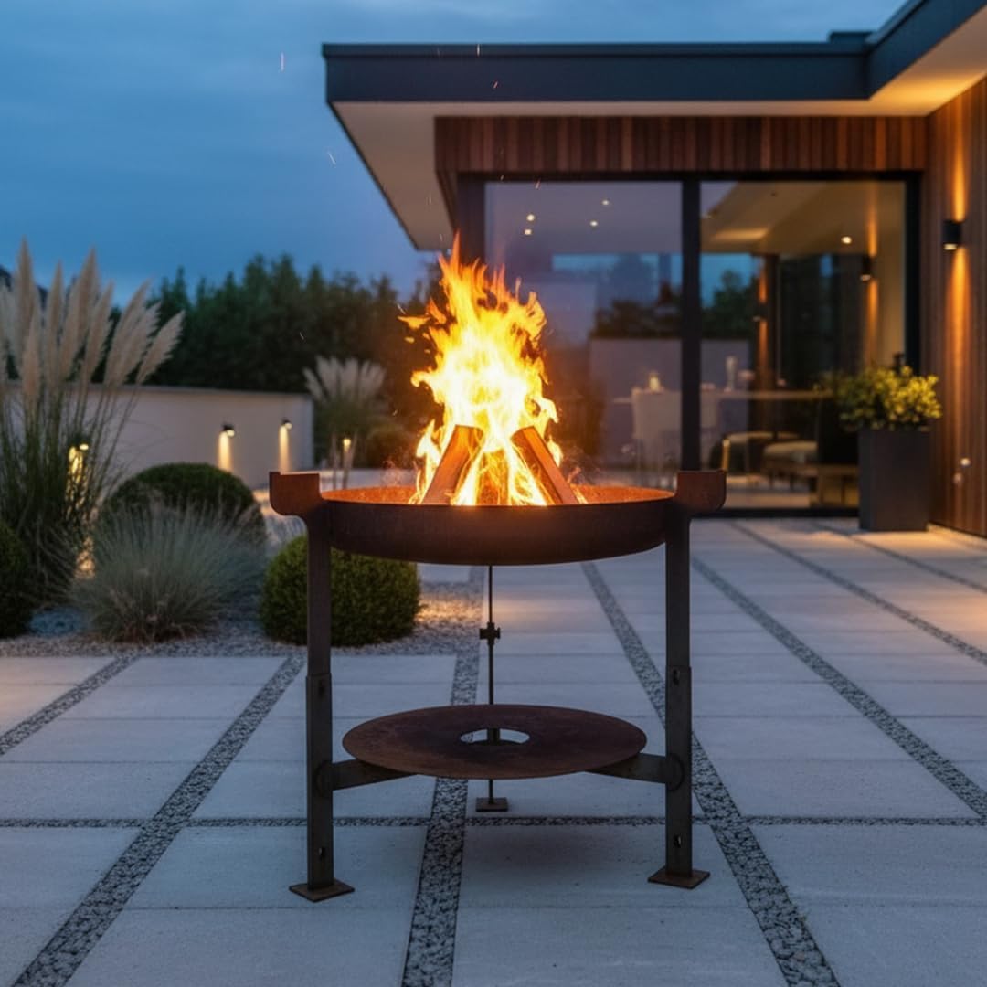 Terma Feuerschale mit Feuerplatte 80cm -Der Neue Grill Trend- Plancha Grillplatte feuertonne mit grillplatte holzkohlegrill komplett grilltonne grillring feuerkorb