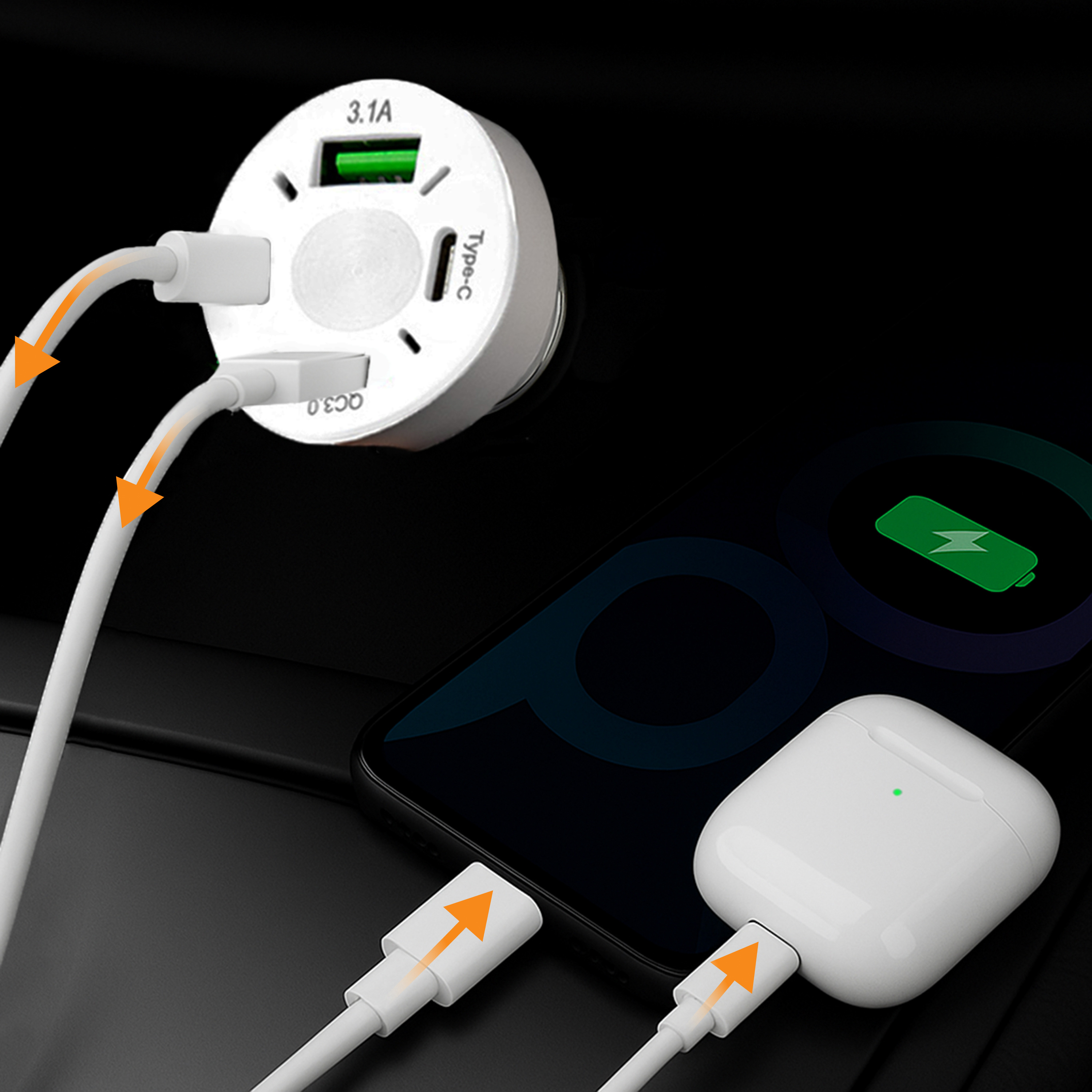 R2B 20W USB-C & USB-A autolader - White