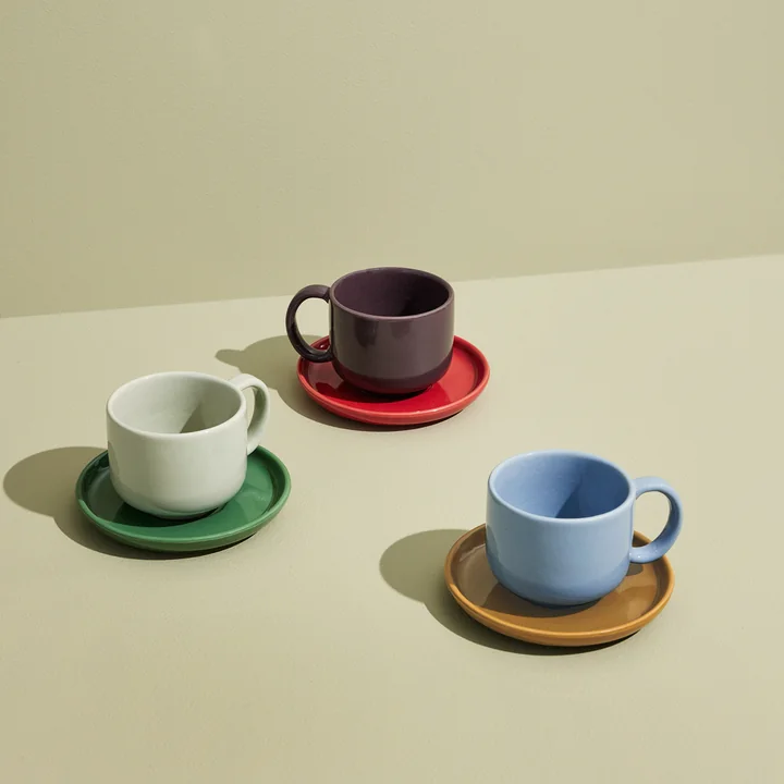 Hübsch Interior - Amare Tasse mit Untersetzer, sand / grün