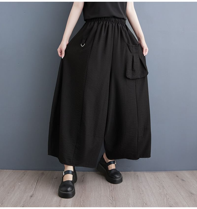 Shinobu - Effen cropped culottes met elastische taille