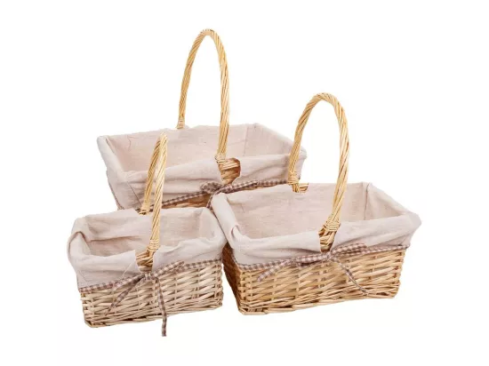 Set de 3 paniers en osier doublés blancs