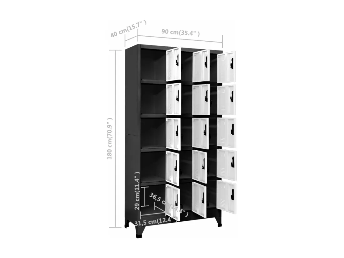 Armoire à casiers Anthracite et blanc 90x40x180 cm Acier
