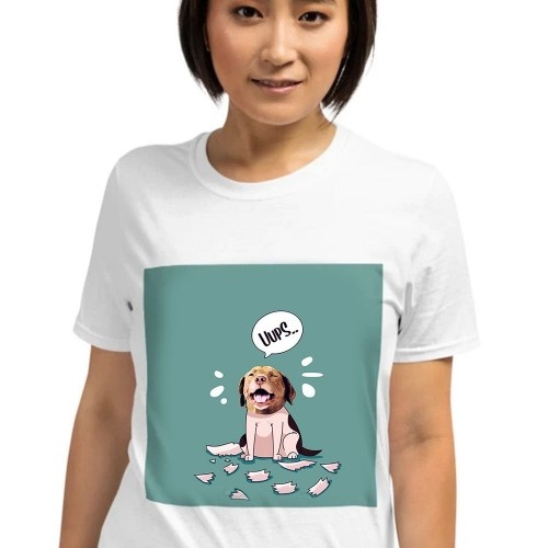 Camiseta feminina Mascochula, personalizada com a foto do seu animal de estimação, branca.