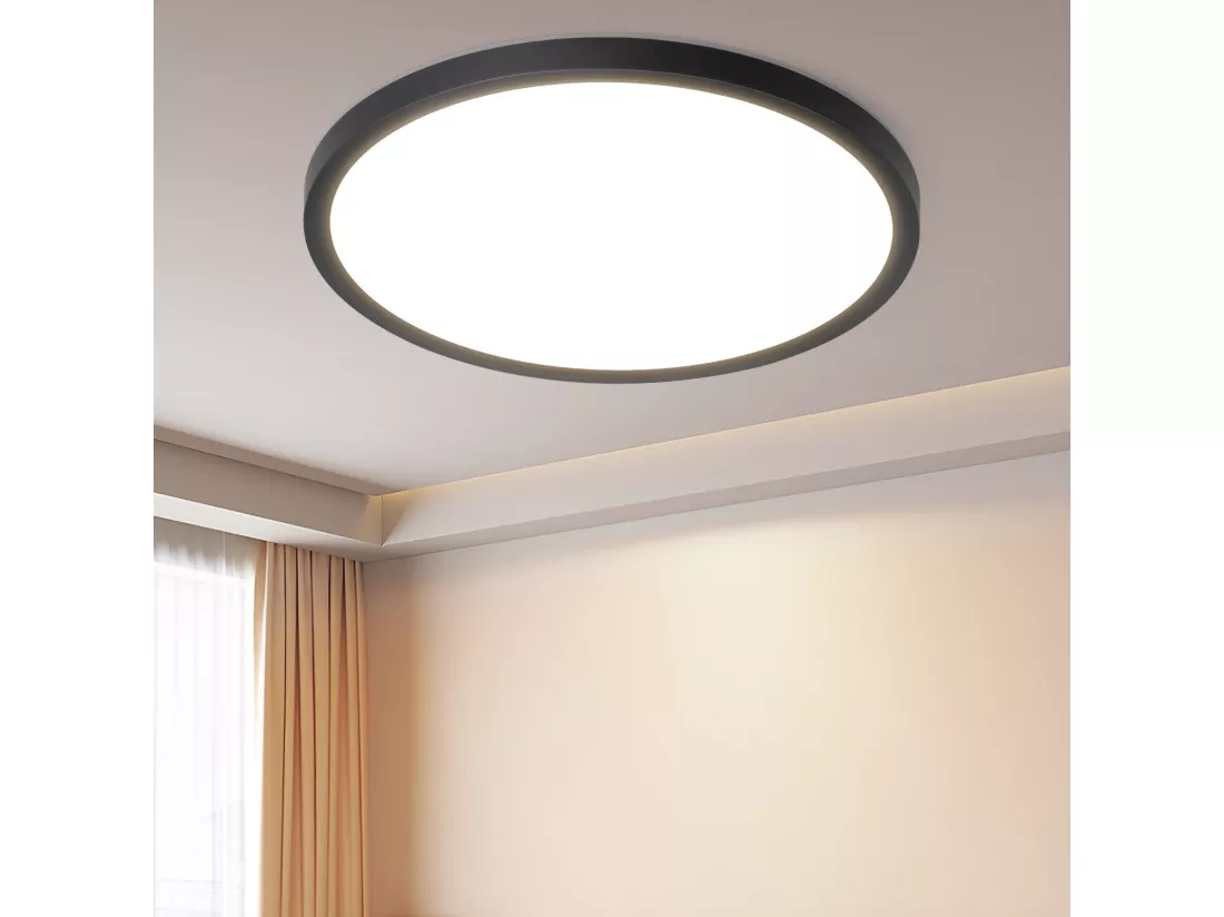 NETTLIFE Plafonnier LED Salle de bain Plat 30CM 24W Rond Blanc Plafonnier Cuisine Non-variable