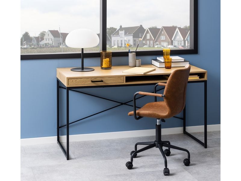 AC Design Tisch Seaford, Schwarz matt / Wildeiche matt Bürotisch im modernen Industriestil