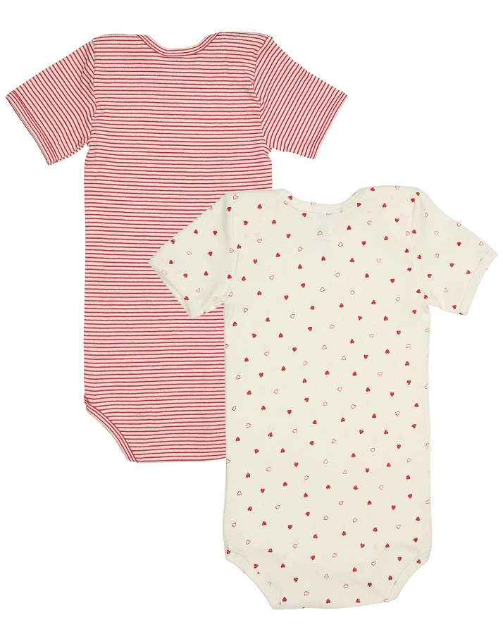 Kurzarm-Body HEARTS & STRIPES 2er-Pack in offwhite/rot