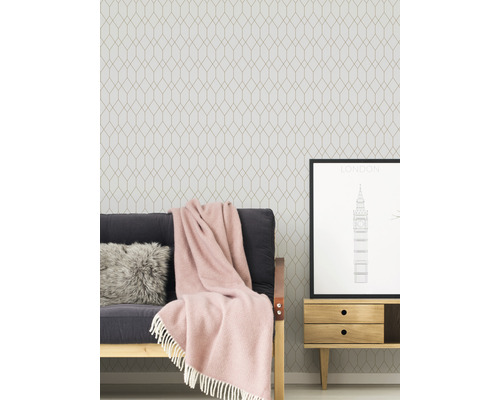 Zelfklevend behang 38567-1 Geometrisch wit metallic 8,40 x 0,53 m