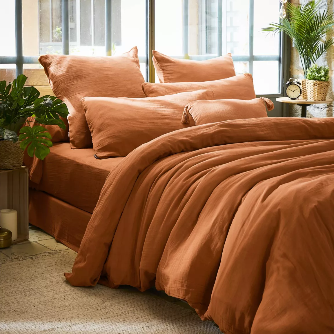 Housse de couette gaze de coton (260 x 240 cm) Gaïa Abricot