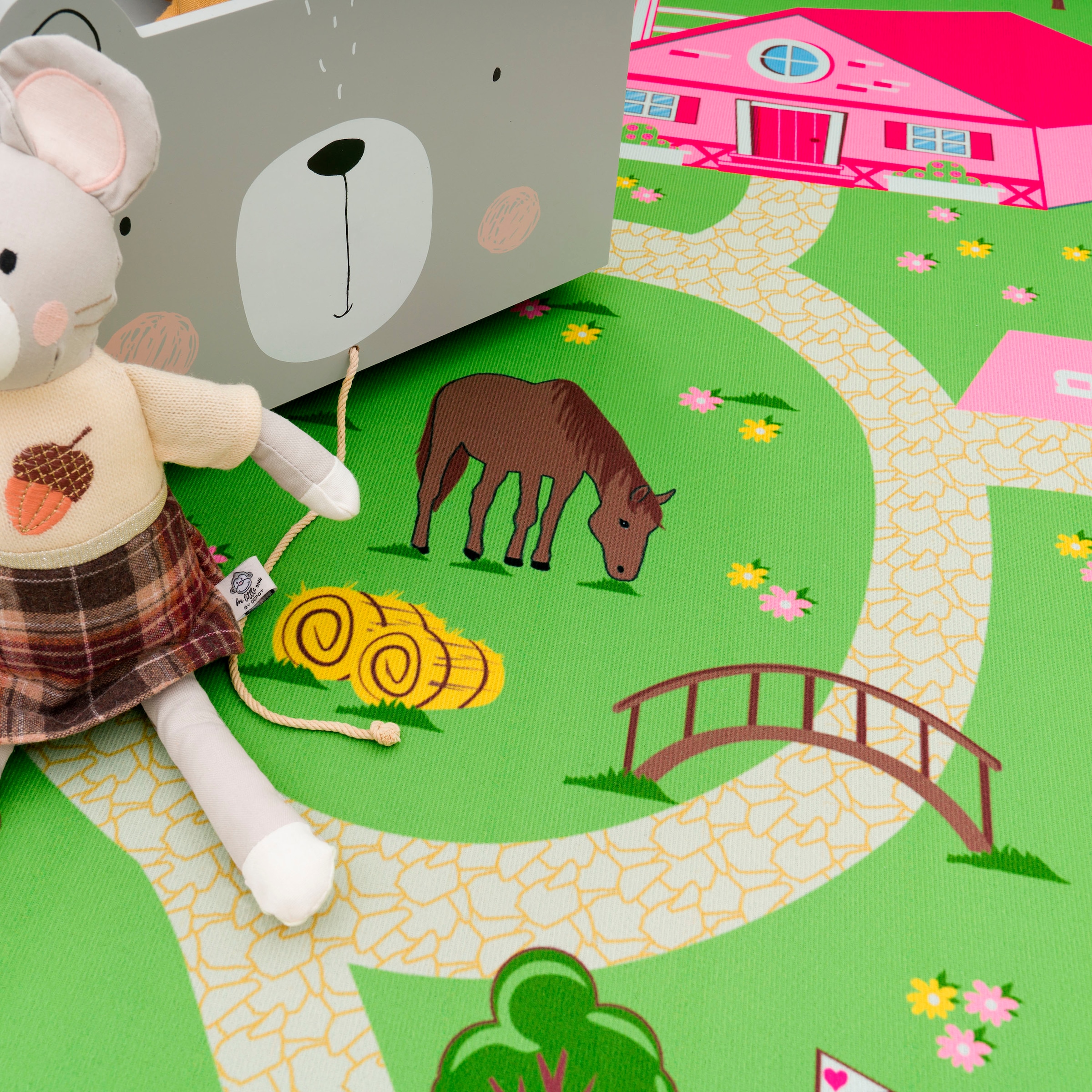 Paco Home Kinderteppich »Bino 560« rund 4 mm Höhe Kurzflor, Strassen-Spiel-Teppich, Motiv Bauernhof, Kinderzimmer