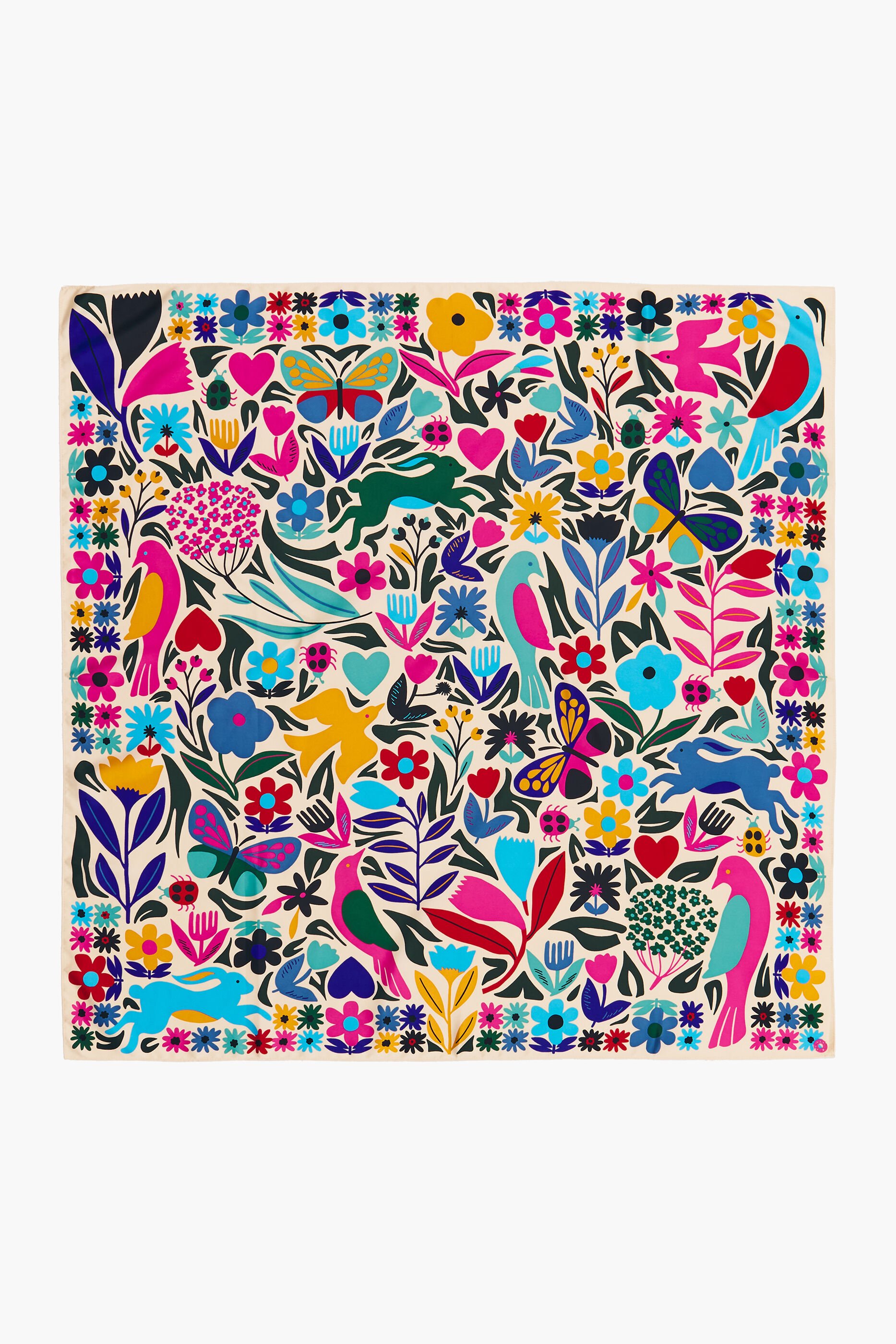 Cachecol creme com estampa animal e flores