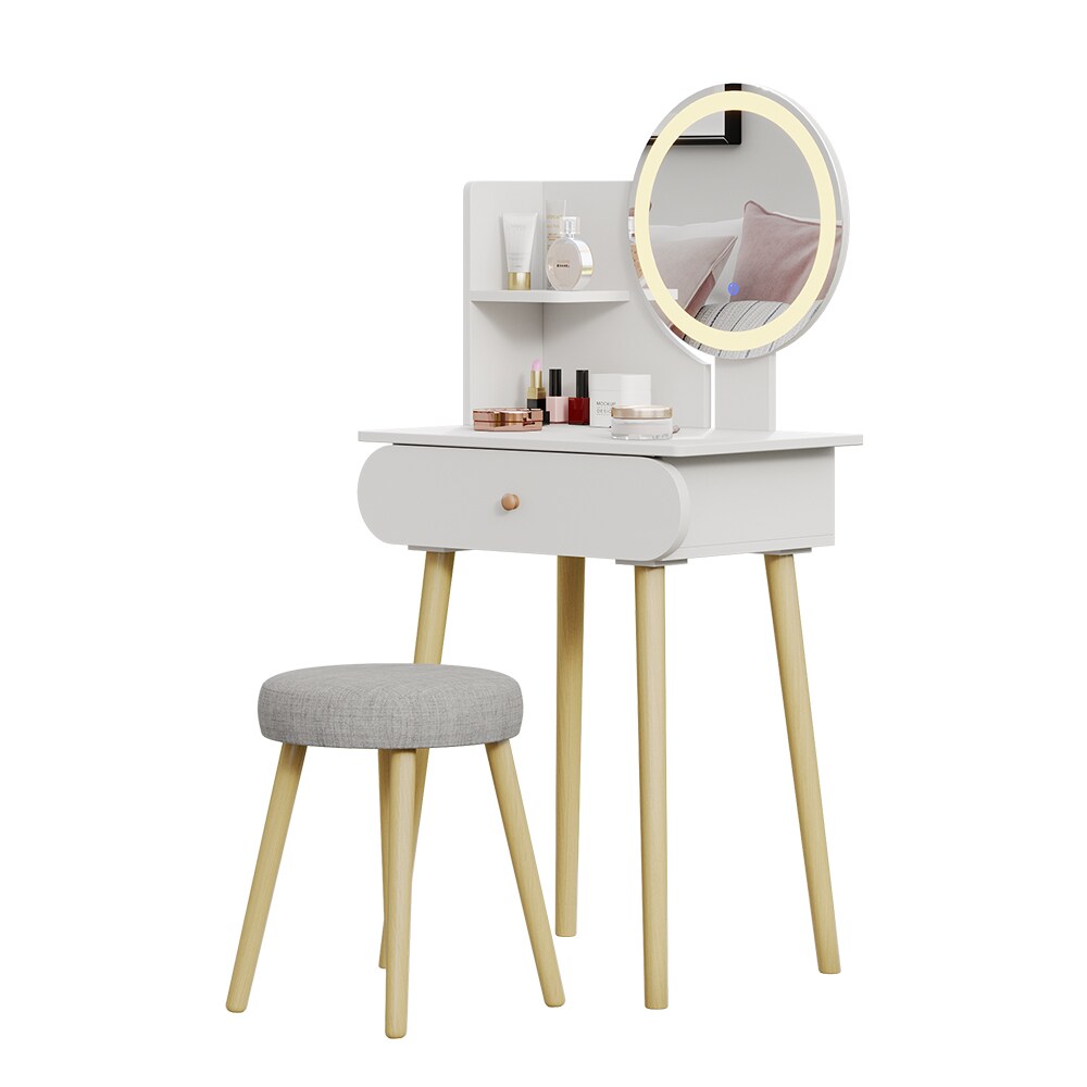 Vicco Schminktisch Edda LED-Spiegel Hocker 60 x 76 cm Weiß Frisiertisch modern
