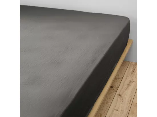 OUREA - Drap Housse 140x190cm Gaze de Coton Granit