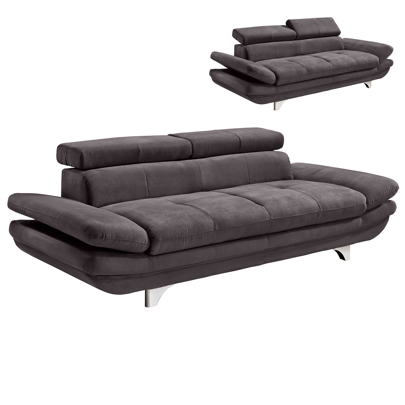 3-Sitzer Sofa - dunkelgrau - mit Armlehnenverstellung