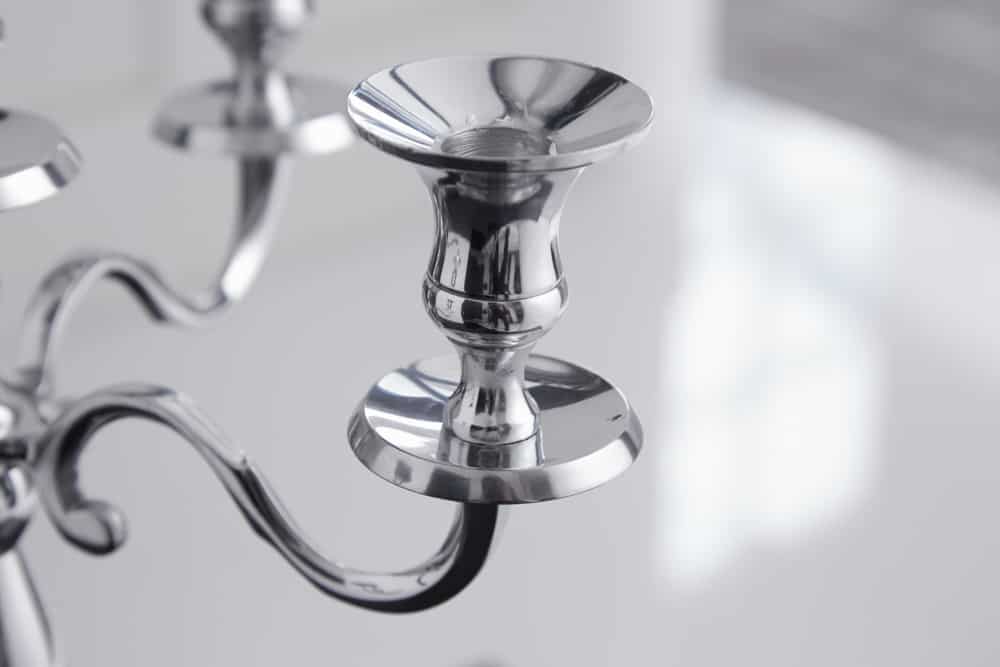 Kerzenständer MODERN BAROCK 40cm silber 5-armig Lüster Aluminium poliert Kerzenhalter
