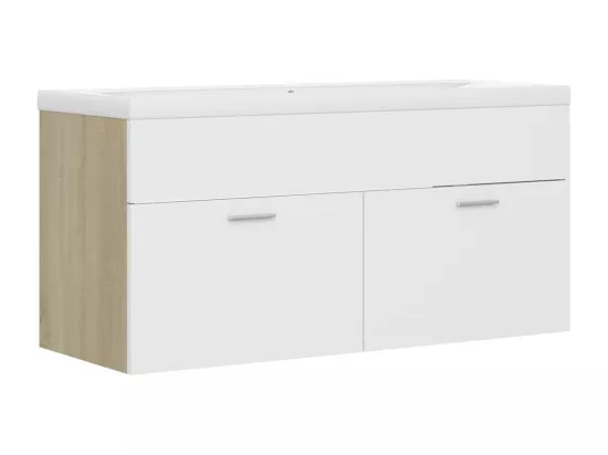 Armoire d'évier et lavabo intégré Blanc/chêne sonoma Aggloméré