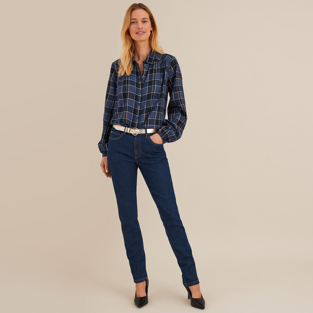 ANNE WEYBURN<br>Camisa xadrez de manga comprida