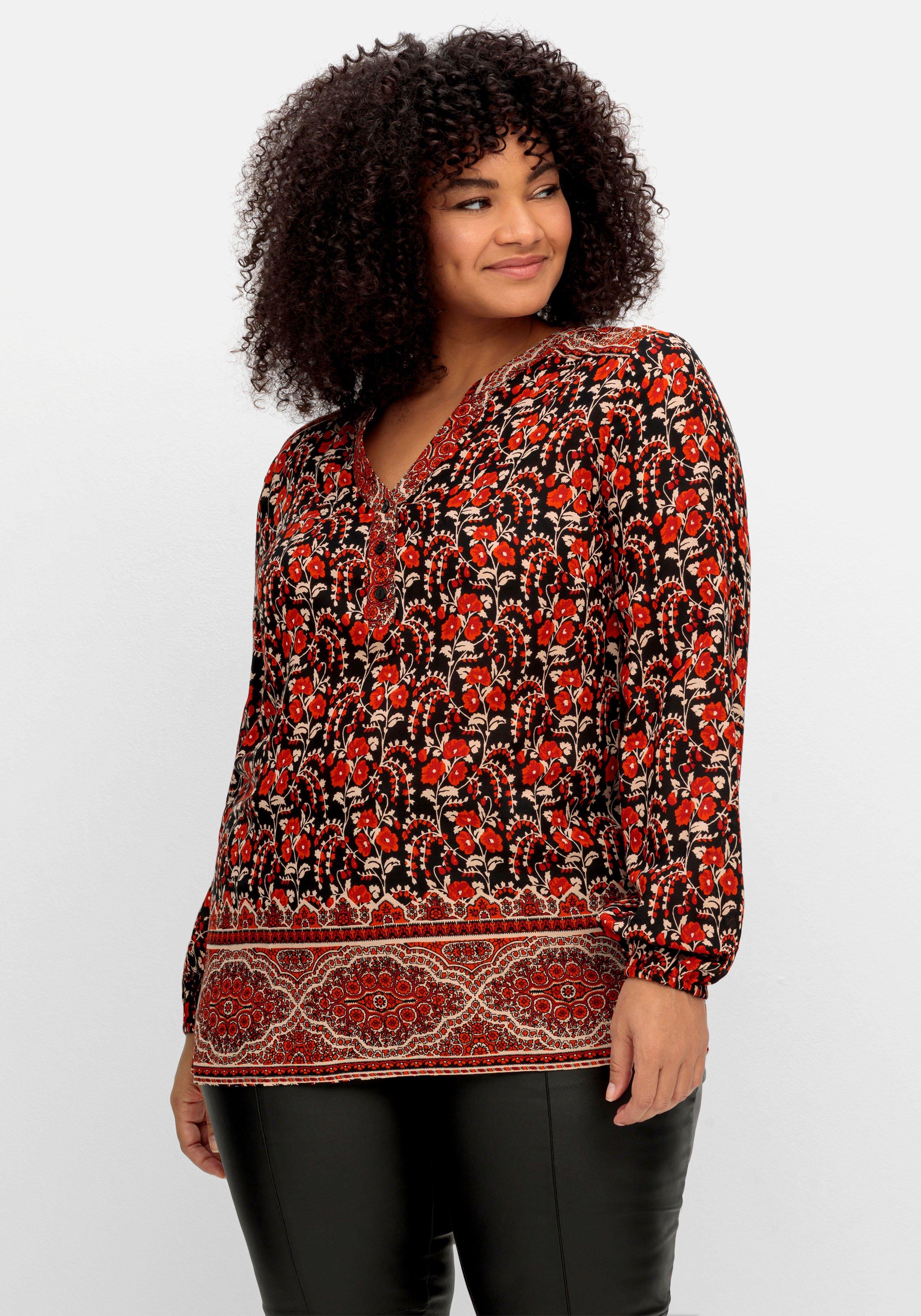 Tunika mit Blumendruck und Bordürenprint