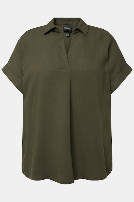 Bluse, Rücken-Knöpfe, Oversized, Zierfalte, Halbarm