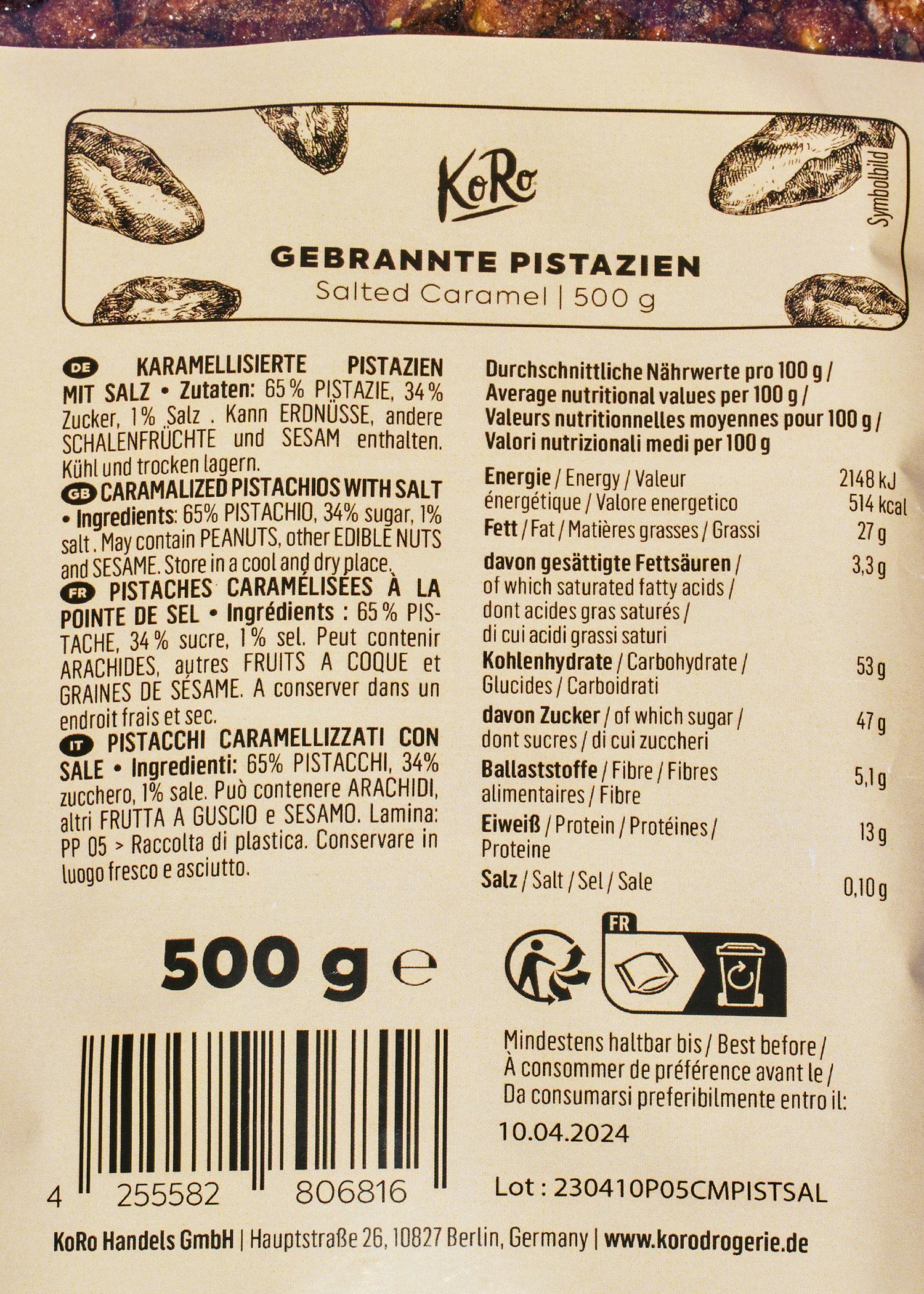 Gebrannte Pistazien Salted Caramel 500 g