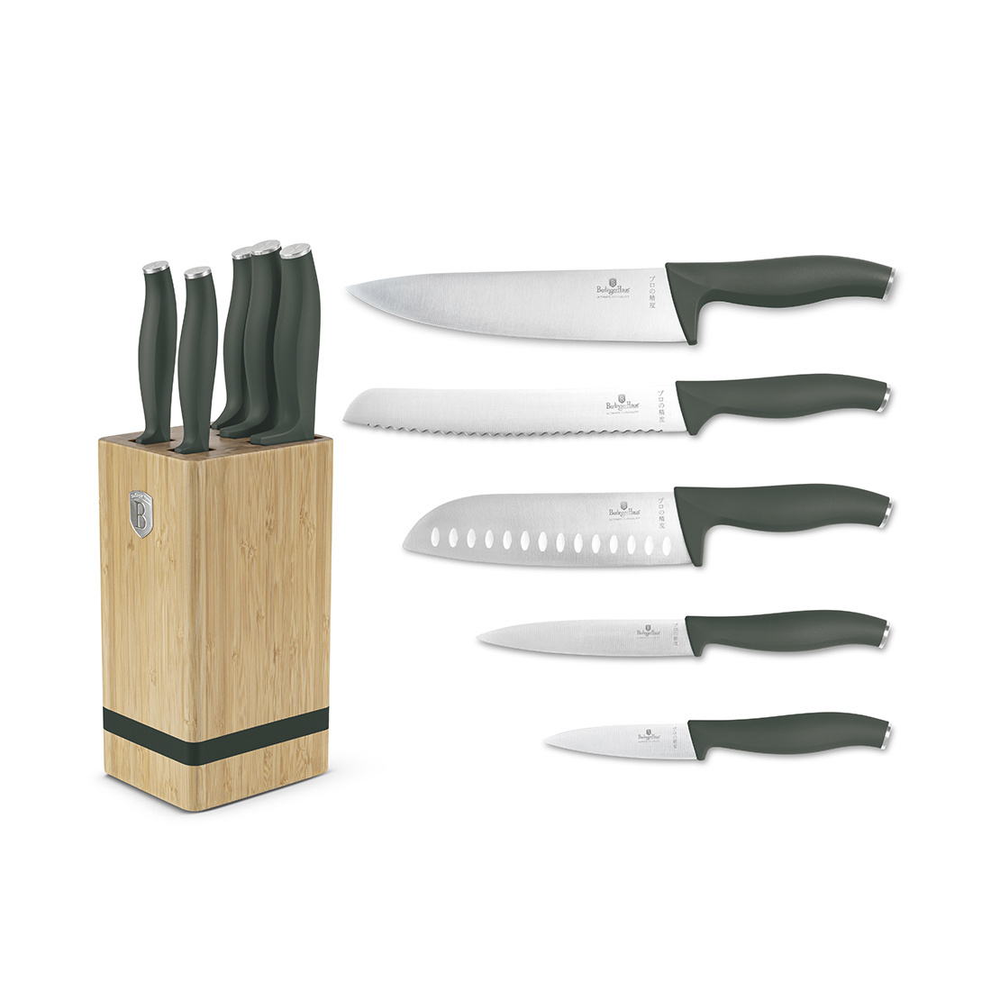 Berlinger Haus 6-teiliges Messer-Set mit Messerblock Matte Green Collection