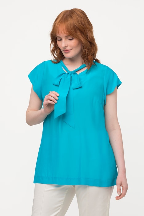 Bluse, Seidenmix, Schluppe, Stehkragen, Halbarm