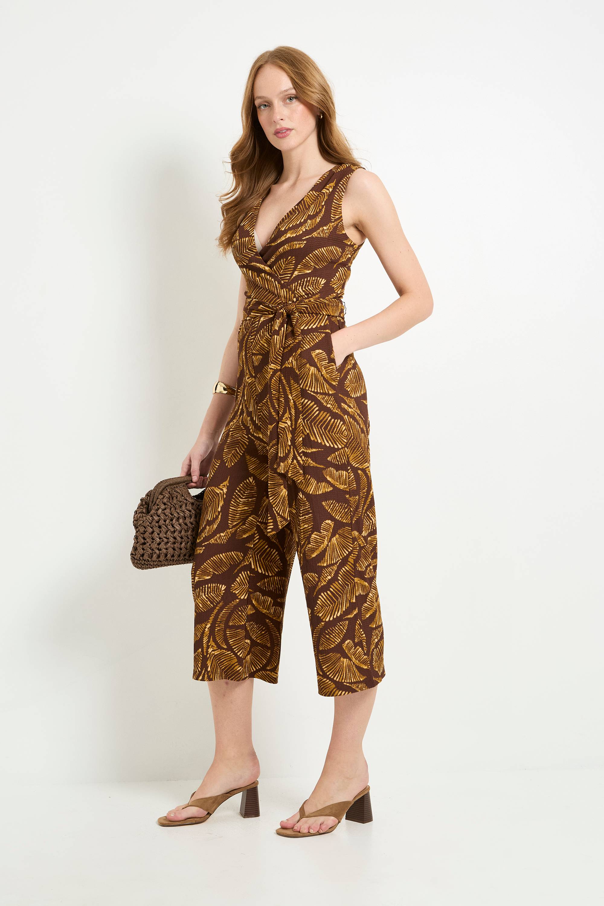 Wallis Combinaison-pantalon Portefeuille En Jersey À Motif Palmier Avec Ceinture