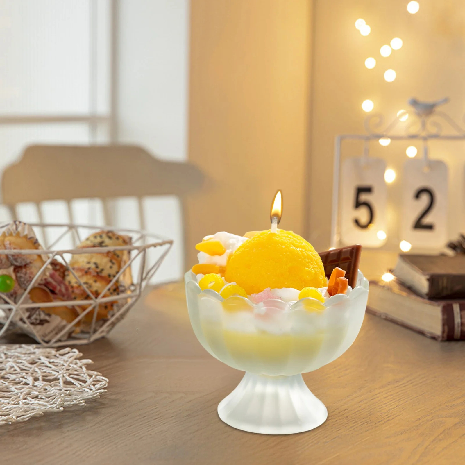 Duft Kerze im Glas Aromatherapie Ice Cream Home Deko Wachs Kerze Eisbecher - Orange Zitrone