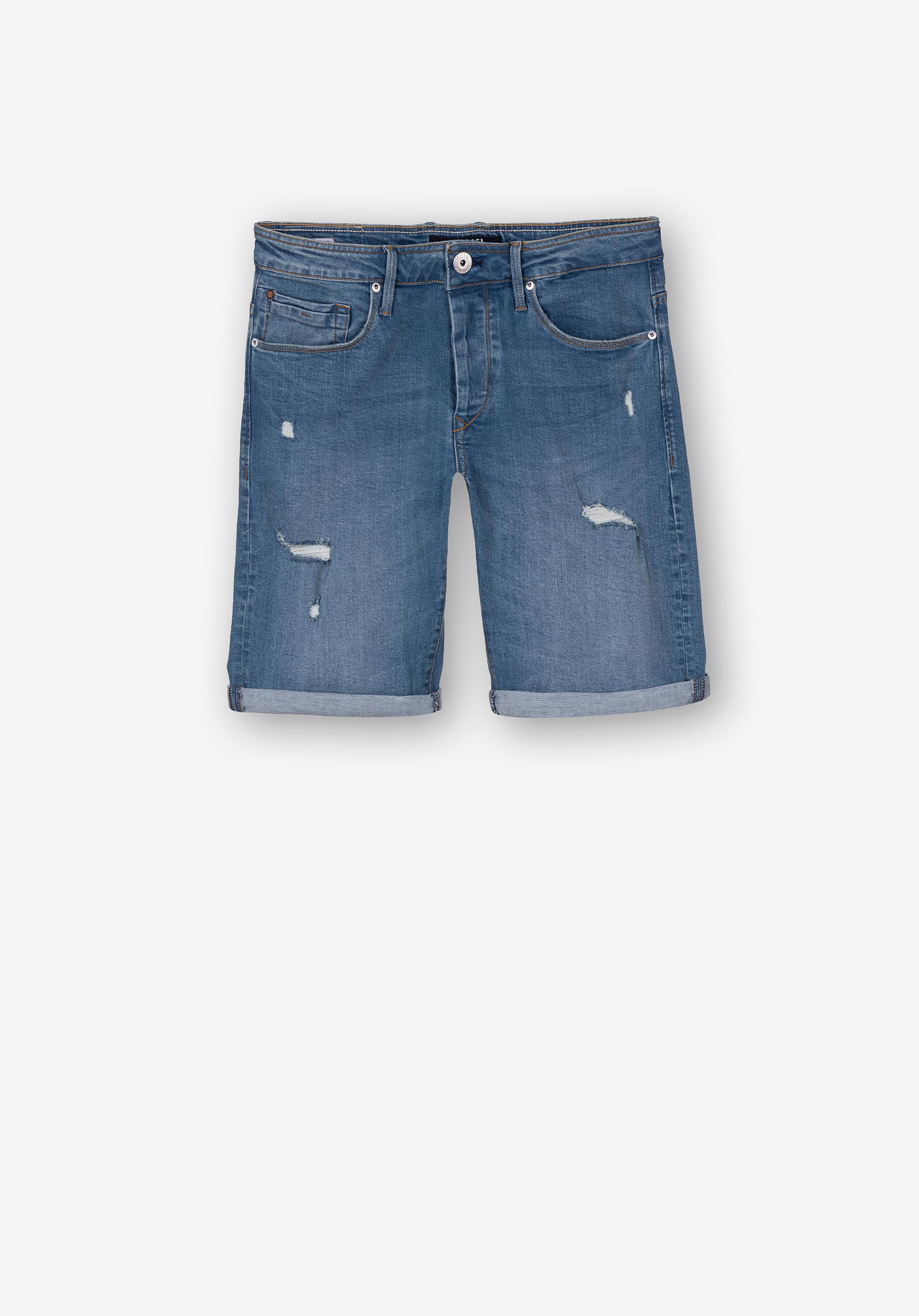 Calções de Ganga Slim Fit com Rasgões