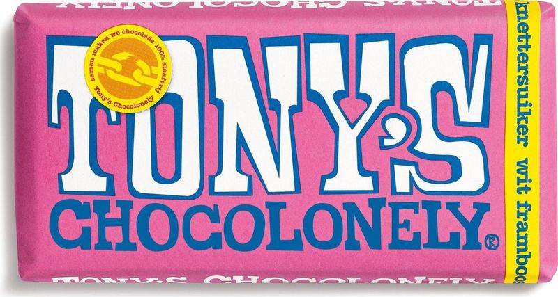 Tony's Chocolonely Witte Chocolade Reep Framboos Knettersuiker - 15 x 180 gram