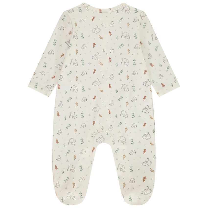 Dos-bien en jersey slub imprimé éléphants pour bébé - Ecru