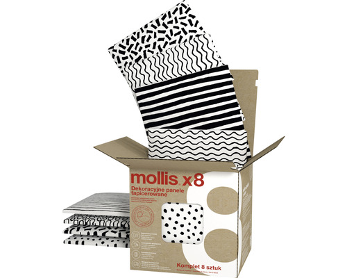 Wandkussenset, zwart/wit print, fluweellook, 30 x 30 cm, 8 stuks