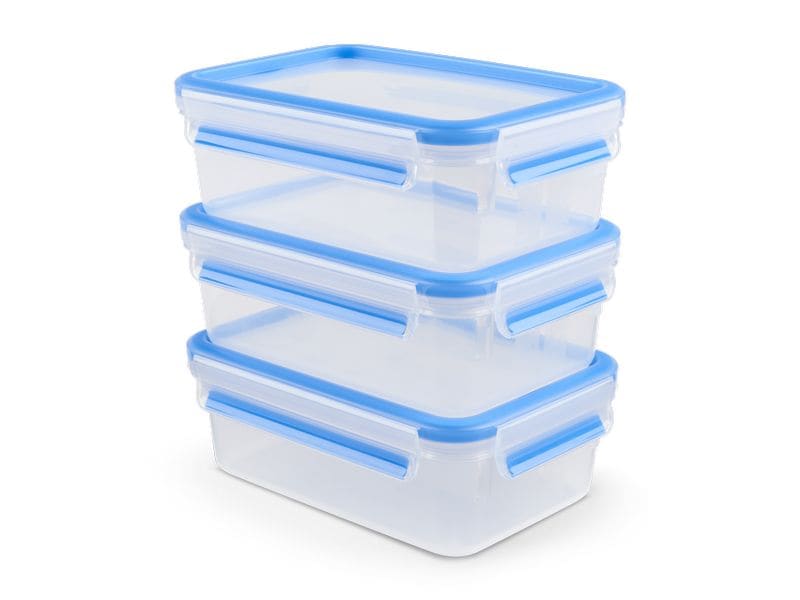 Emsa Vorratsbehälter Clip& Close 3 x 1 l, Blau/Transparent Frischhaltender Behälter mit Deckel